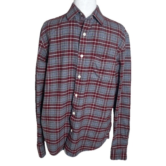 Untuckit Shirt Mens Slim Fit Flannel Red Gray Plaid LS Button Up Cabero Medium - Picture 1 of 10
